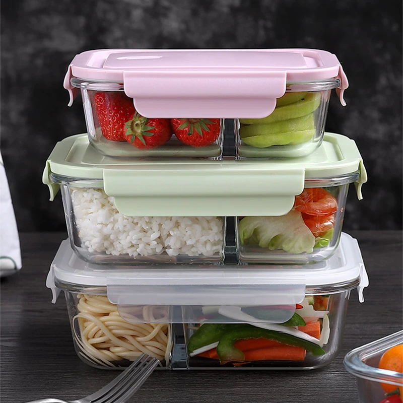 Meal Prep Glass Containers With Lids - Lancheira de vidro selada, caixa de