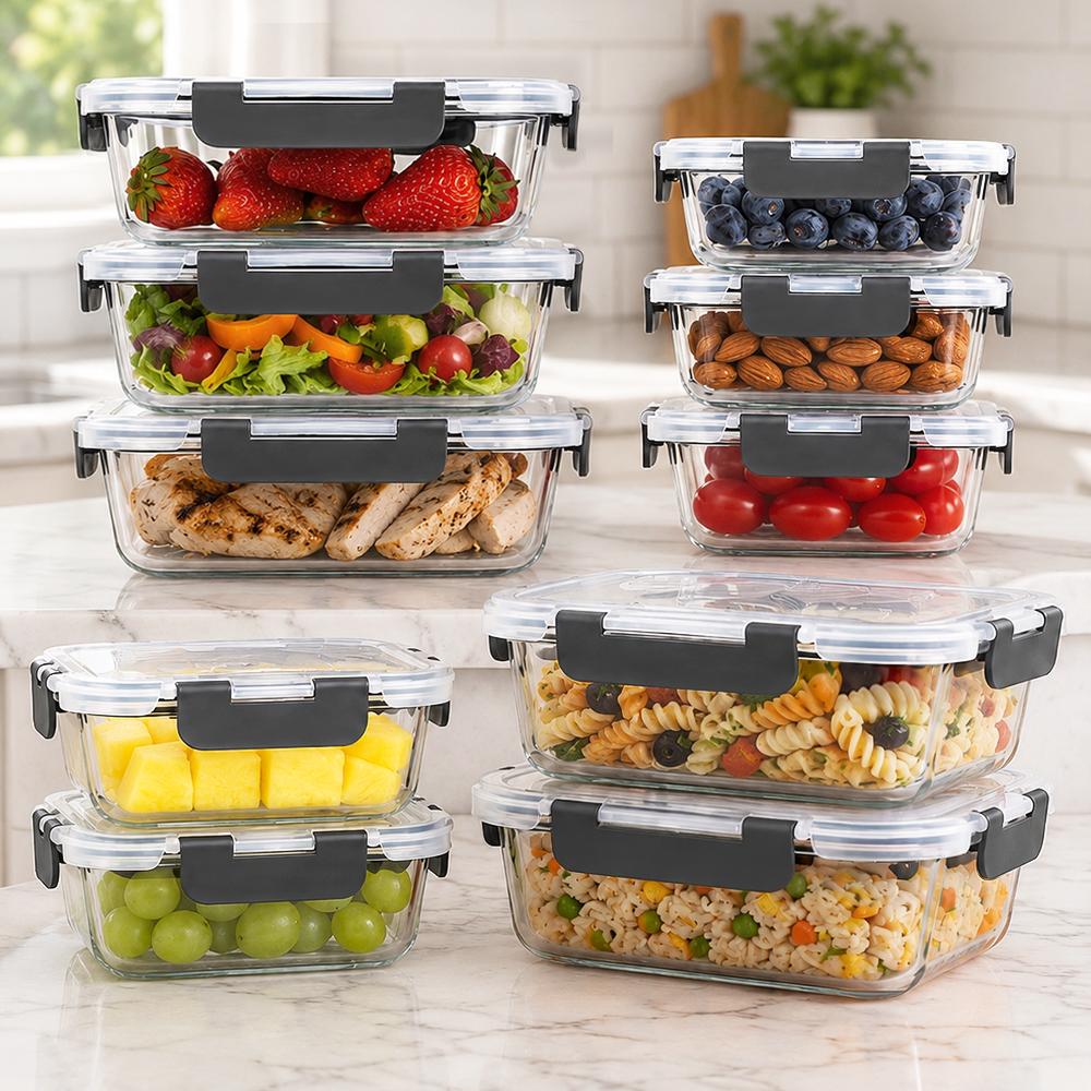 Meal Prep Glass Containers With Lids - Conjunto de 10 Recipientes de Vidro