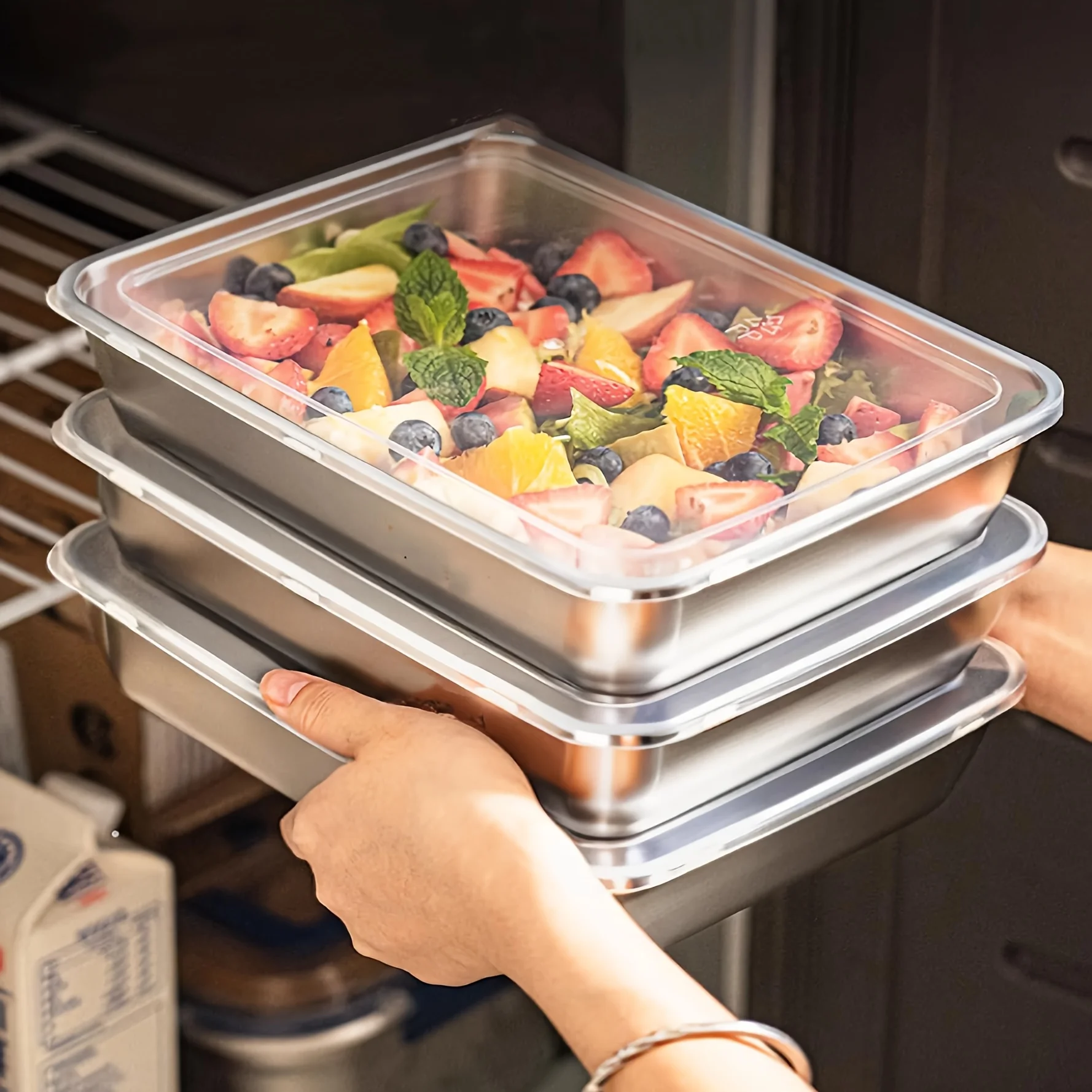 Meal Prep Box - Conjunto de 3 Recipientes de Aço
