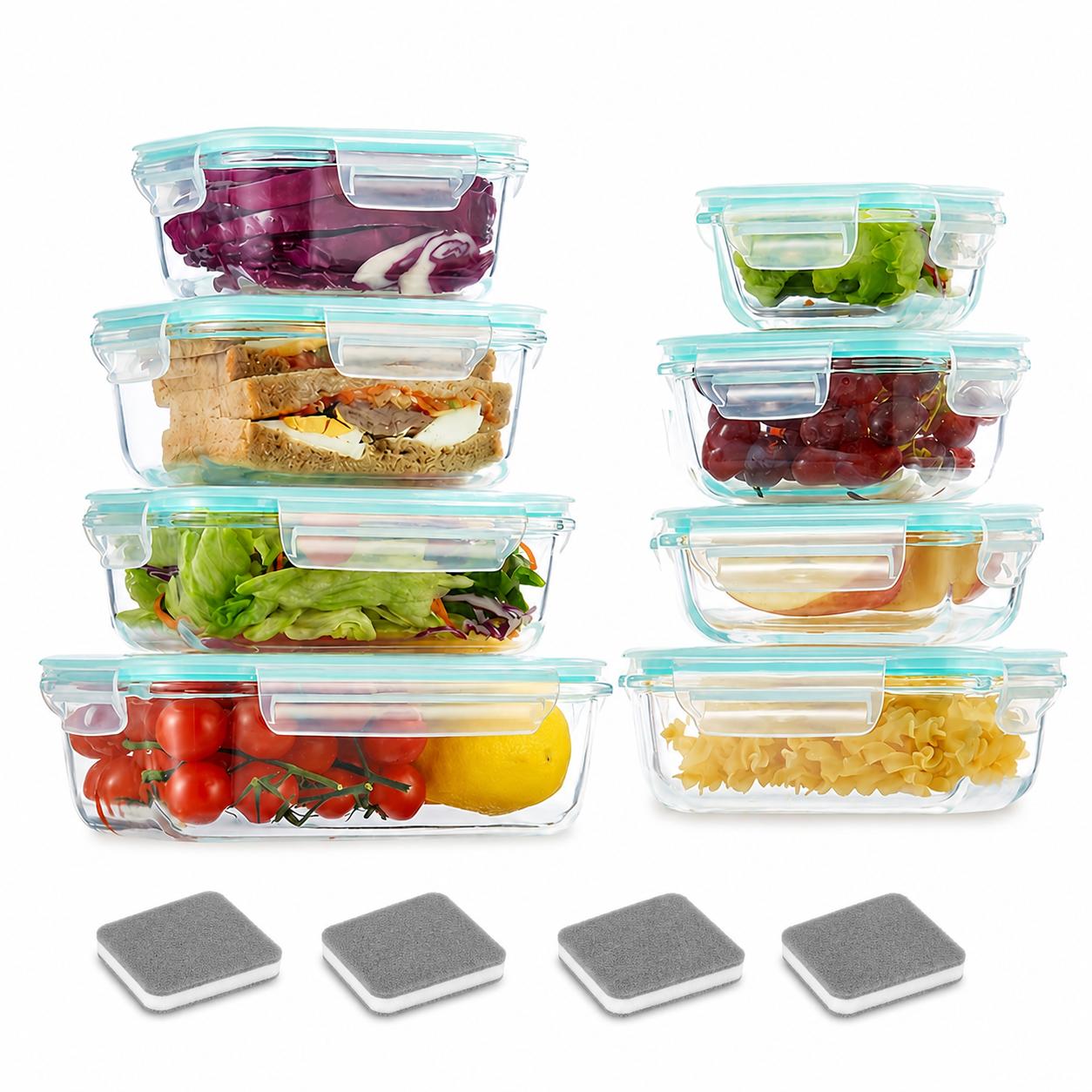 Meal Prep Glass Containers With Lids - Conjunto de 16 Recipientes de Vidro