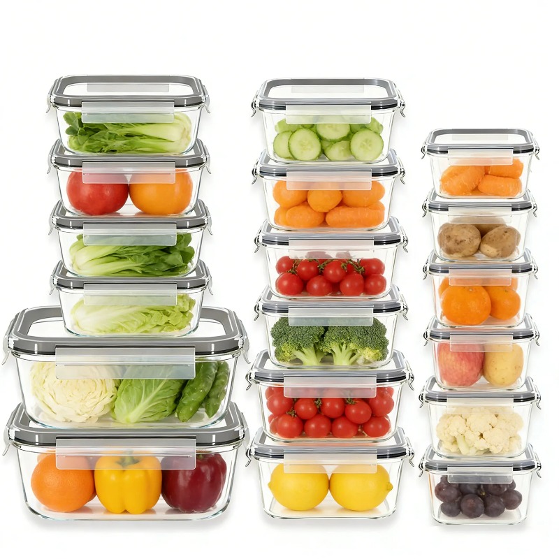 Meal Prep Glass Containers With Lids - Conjunto de 18 Recipientes de Vidro